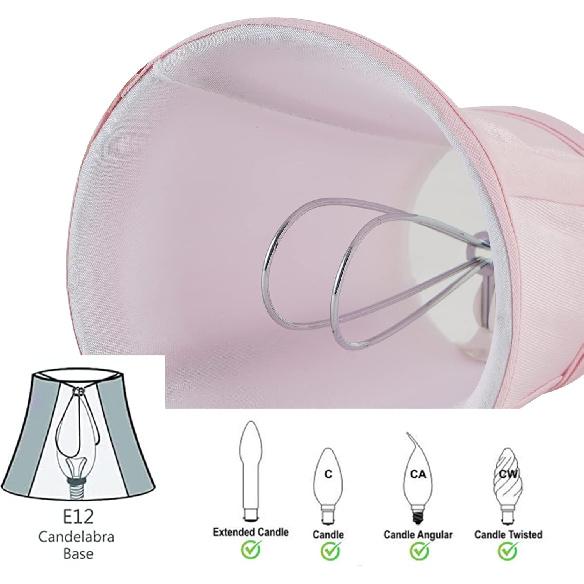 Mini Lamp Shade Clip On Bulb for Candelabra Bulbs- Barrel Fabric Shade ONLY for Candle Bulbs Chandelier Wall Lamp DIY Lighting Accessories (5, Pink)