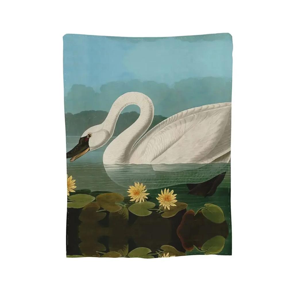 Common American Swan Birds Of America Audubon Blanket Soft Warm Flannel Throw Blanket Cover for Bed Living Room Picnic Couch