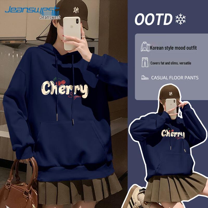 JEANSWEST Women's Cherry Candy Loose Fit Hooded Sweatshirt