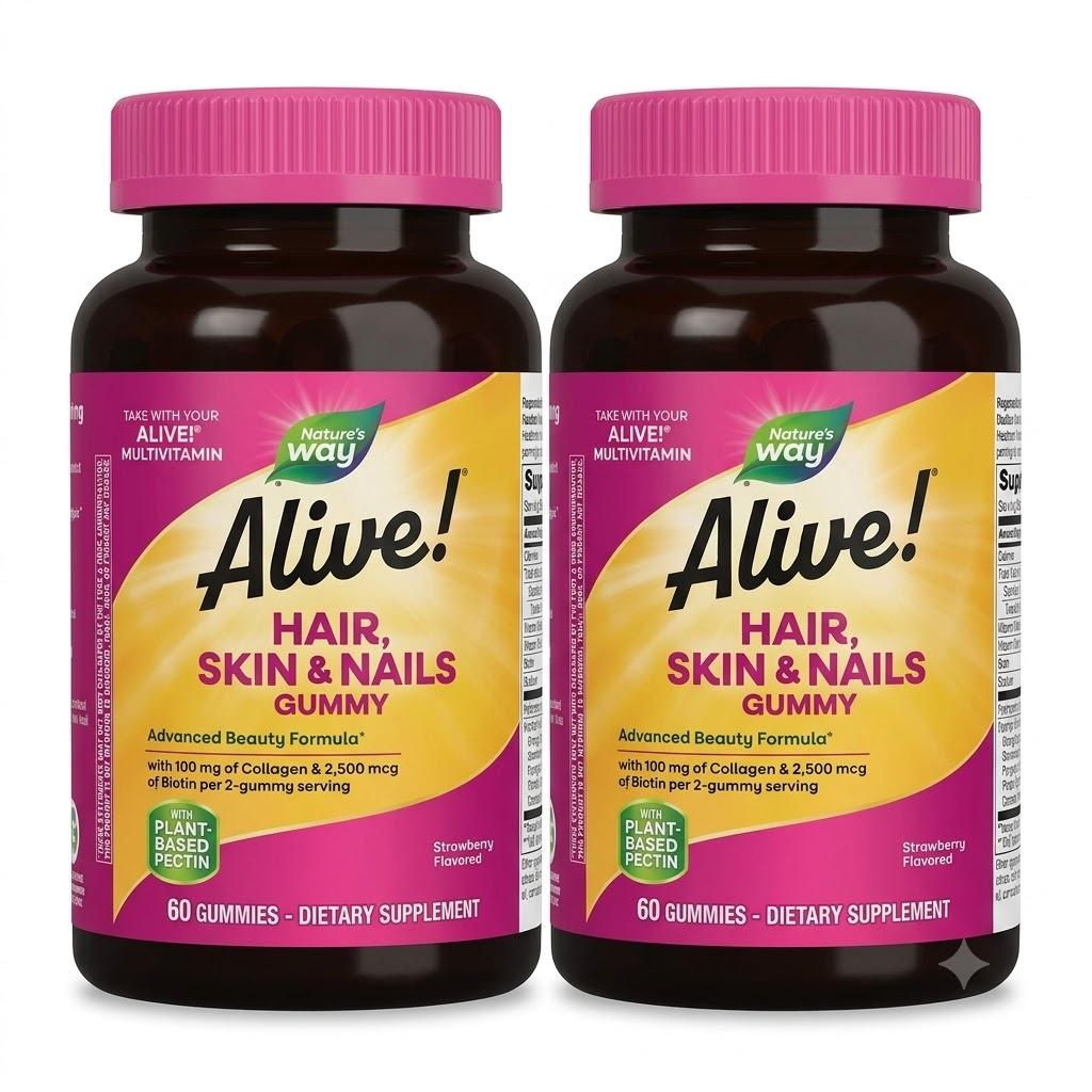 Nature's Way Alive Hair, Skin & Nails Strawberry Flavored Gummies, (1 Unit - 60 Count)