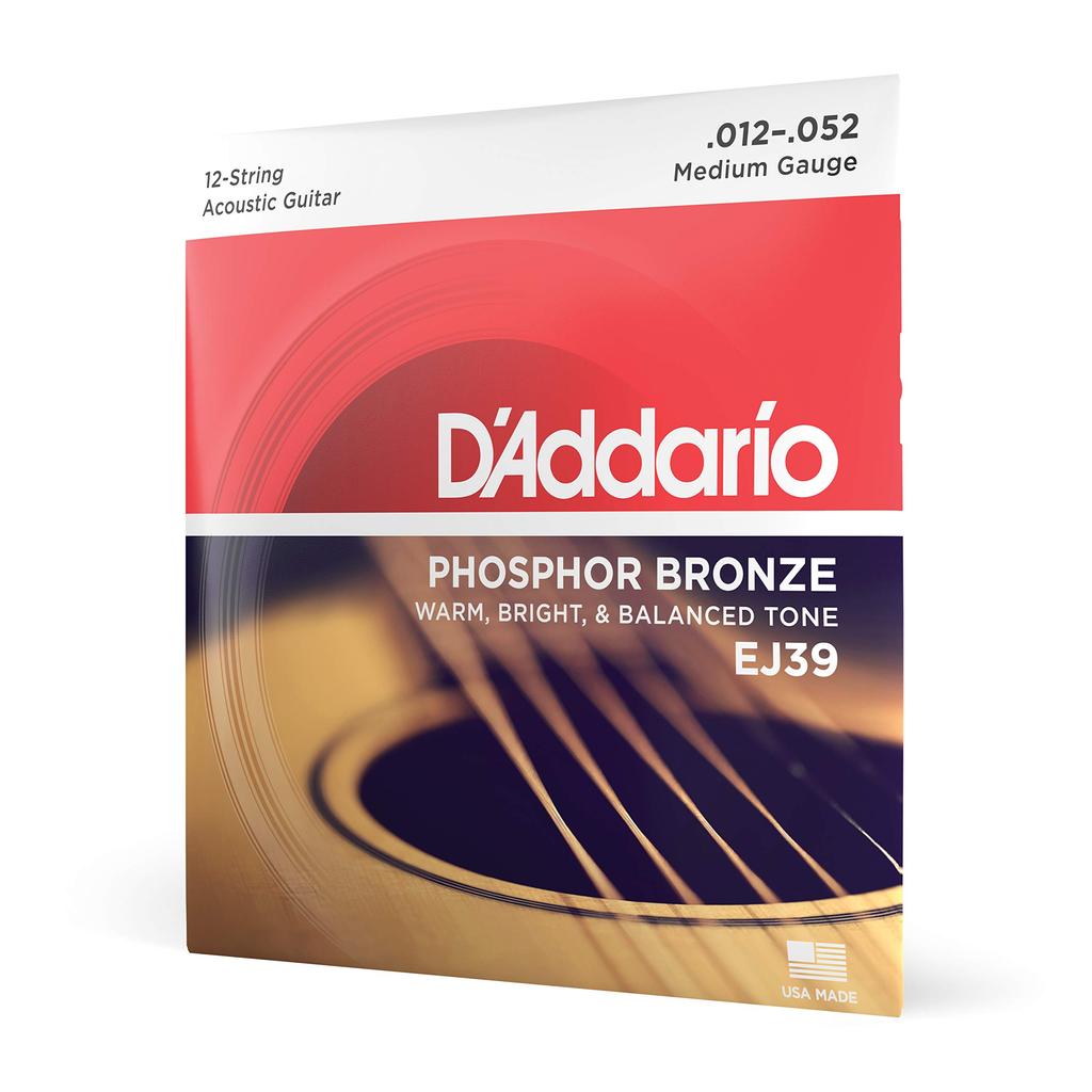 Phosphor Bronze Acoustic Guitar EJ39 D'Addario Strings, Medium, 12-String, .012-.052,