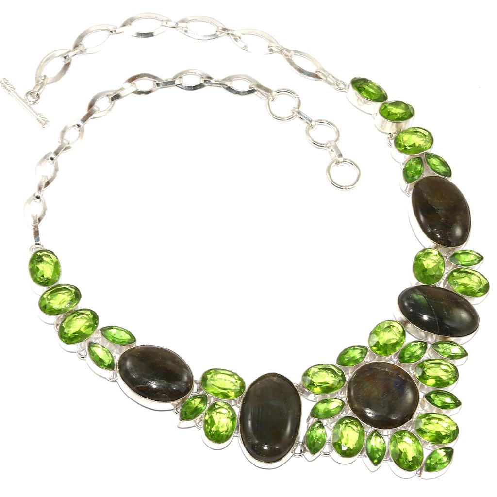 Fiery Labradorite Garnet Gemstone Jewelry Necklace 16-18''
