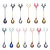 Tableware Christmas Deer Head Stainless Steel Christmas Spoons Tea Scoop Coffee Scoops Xmas Antlers