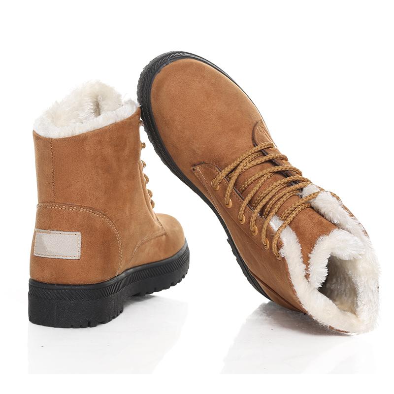 Женские ботинки на шнуровке, женские ботильоны на низком каблуке, зимние ботинки, резиновые, для снега, 2024, теплые, с мехом, зимняя обувь для женщин