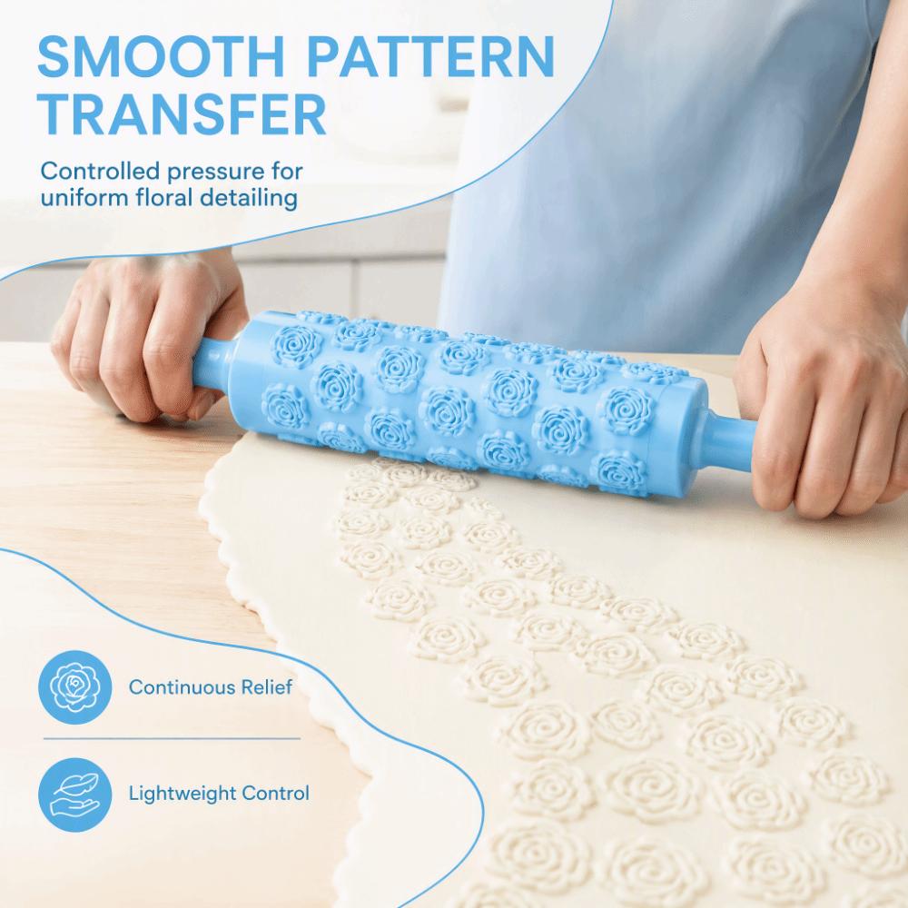 Rose Little Feet Pattern Embossing Rolling Pin Cake Decorating Roller Professional Pastry Work