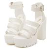 Plus Size 41 42 Summer Shoes Women White Open Toe Button Belt Thick Heel Wedges Platform Shoes Fashionable Casual Sandals Female Footwear