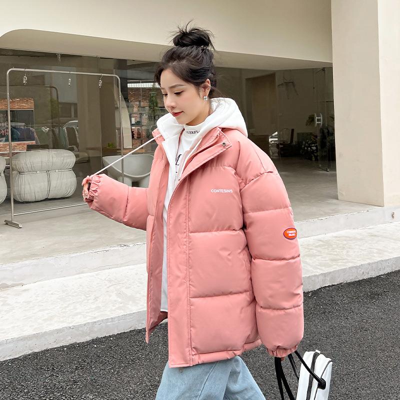 Winter women's fake two-piece cotton clothes, hooded thickened cotton-padded clothes, trendy coats, available from stalls