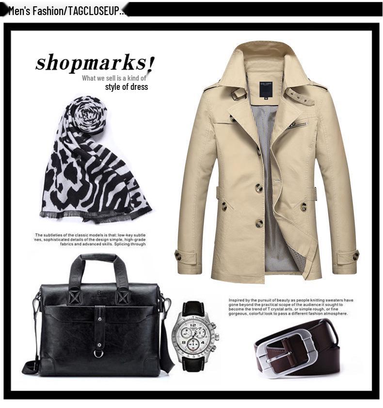 Men's Autumn Casual Washed Mid-Length Windbreaker Jacket