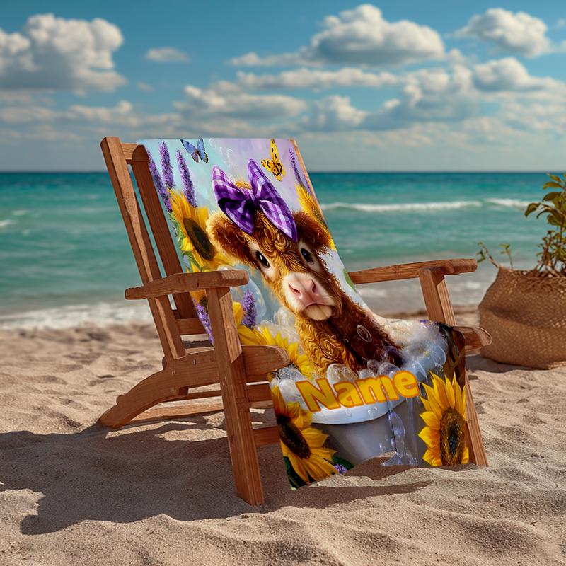 Custom Name Ultra-Soft Beach Towel with Cow Theme,Ideal for Pool - Camping, Diving - Perfect Travel Essential, Vibrant Beach Towel.