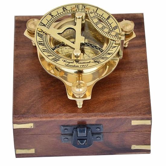 Brass Sundial Compass for Hiking,  Nautical Compass for Outdoor, Pocket Compass for Hiking