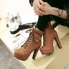 Autumn New Women's Pumps Shoes Womens Thick Sole Boots Lace Up Ladies Ankle Boots Comfortable Stiletto Heels Botas Altas Mujer