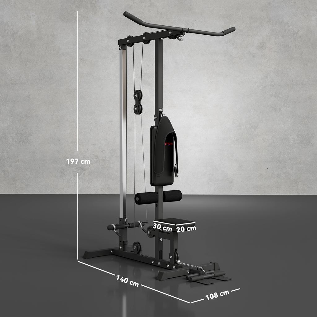 Pull Up Station, Power Cage with Adjustable Seat, for Home Gym - Black