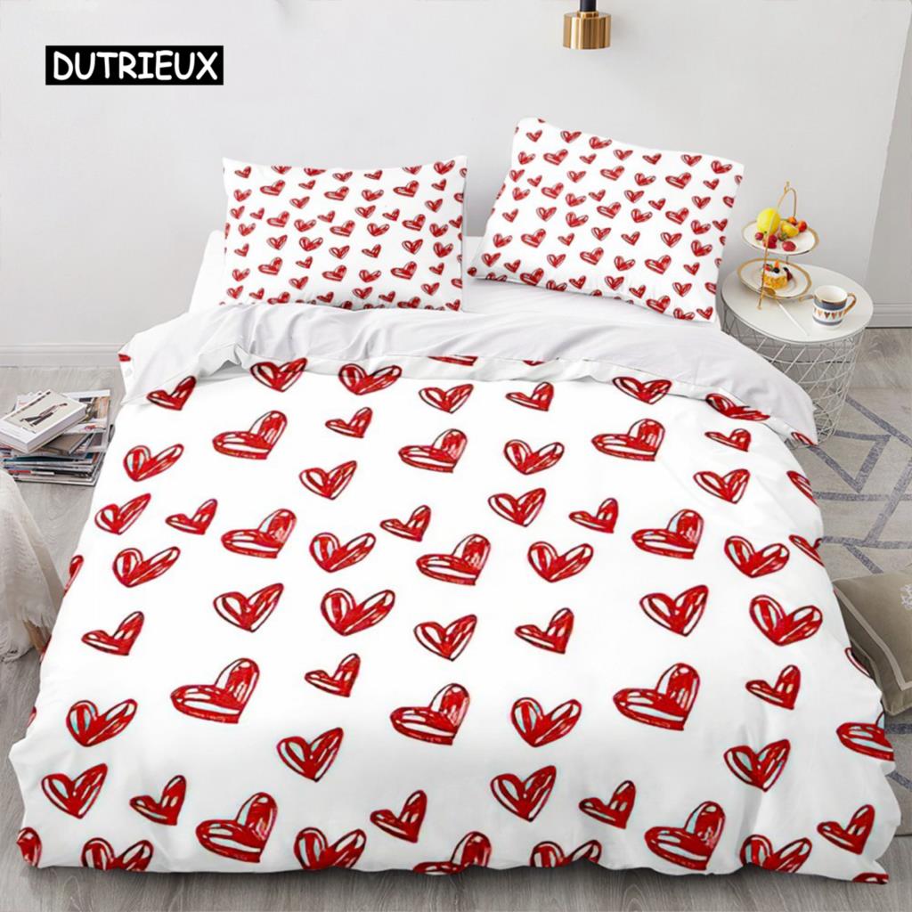 Красный пододеяльник с сердечками для любви, роскошный комплект постельного белья в романтическом стиле для пары, подарки на День святого Валентина для подруги, украшение спальни