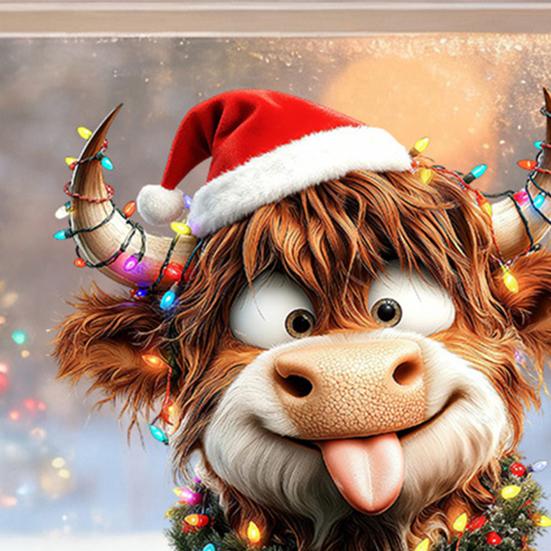 4 шт./набор Рождественские наклейки на окна с горной коровой, съемные, водонепроницаемые, с шапкой Санты, статические наклейки на стекло с горным скотом, праздничные украшения для вечеринки