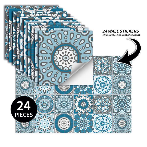 24PCS  Creative Kitchen Tile Stickers Waterproof Mandala Flowers Tile Paste Self-adhesive Wallpaper Bedroom Decoration Stickers
