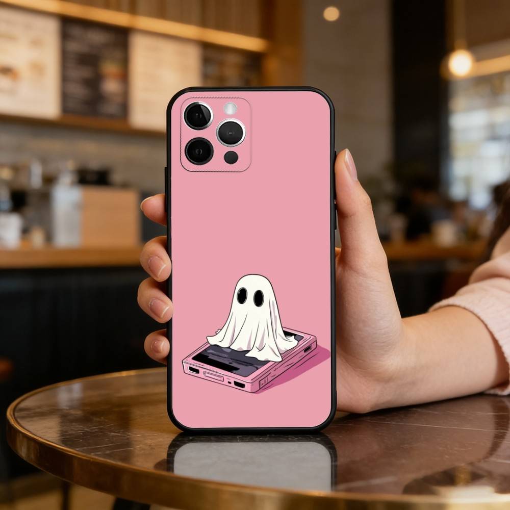 Милый Призрачный Хэллоуинский Чехол Для Телефона iPhone 17,16,15,14,13,12,11 Plus,Pro Max,Мягкий Силиконовый Черный Чехол
