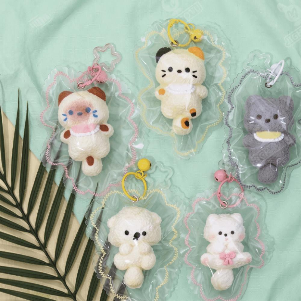 Squishy Pendant Cat Squeeze Keychain Food-Grade Silicone Cat Fidget Toy Fidget Hand Relaxation