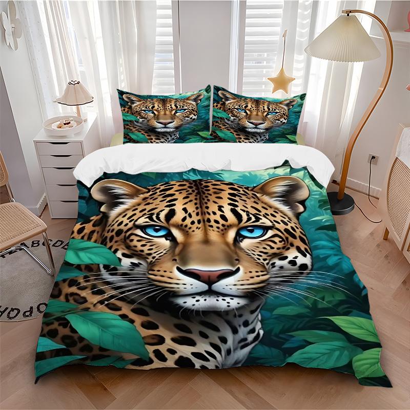 3pcs Leopard Print Duvet Cover Set -Includes 1 Duvet Cover and 2 Pillowcases, No Quilt Core, All-Season Home Decor yy251111110