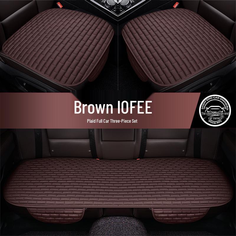 Plaid Three-Piece No-Tie Car Seat Cushion Set for Office and Home - Single Seat and Multi-Seat Interior Decor.