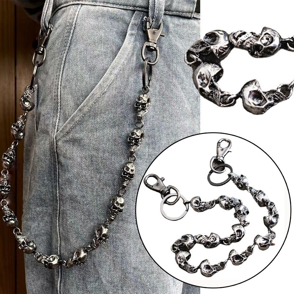 Fashion Jeans Pants HipHop Adjustable Strap Heavy Duty Waist Chain Punk Skull Belt Link Coil