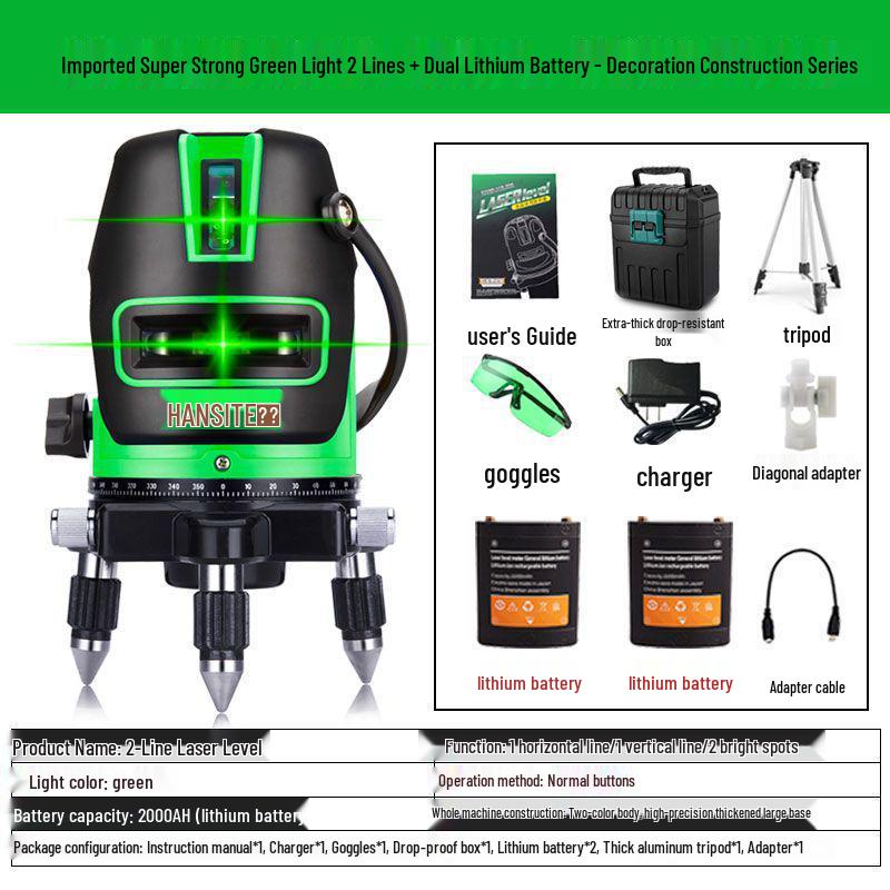 High-Precision Outdoor Infrared Laser Level with 2, 3, 5 Lines – Green/Blue Light