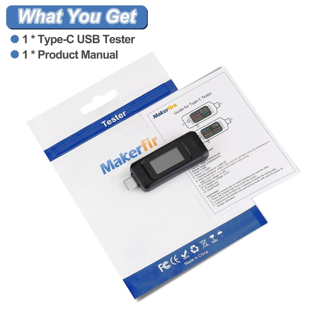 USB Tester Type-C Voltmeter Voltage Current Tester Power Meter Multimeter Ammeter Type C USB Charger Tester Color Display Capacity Voltage Current
