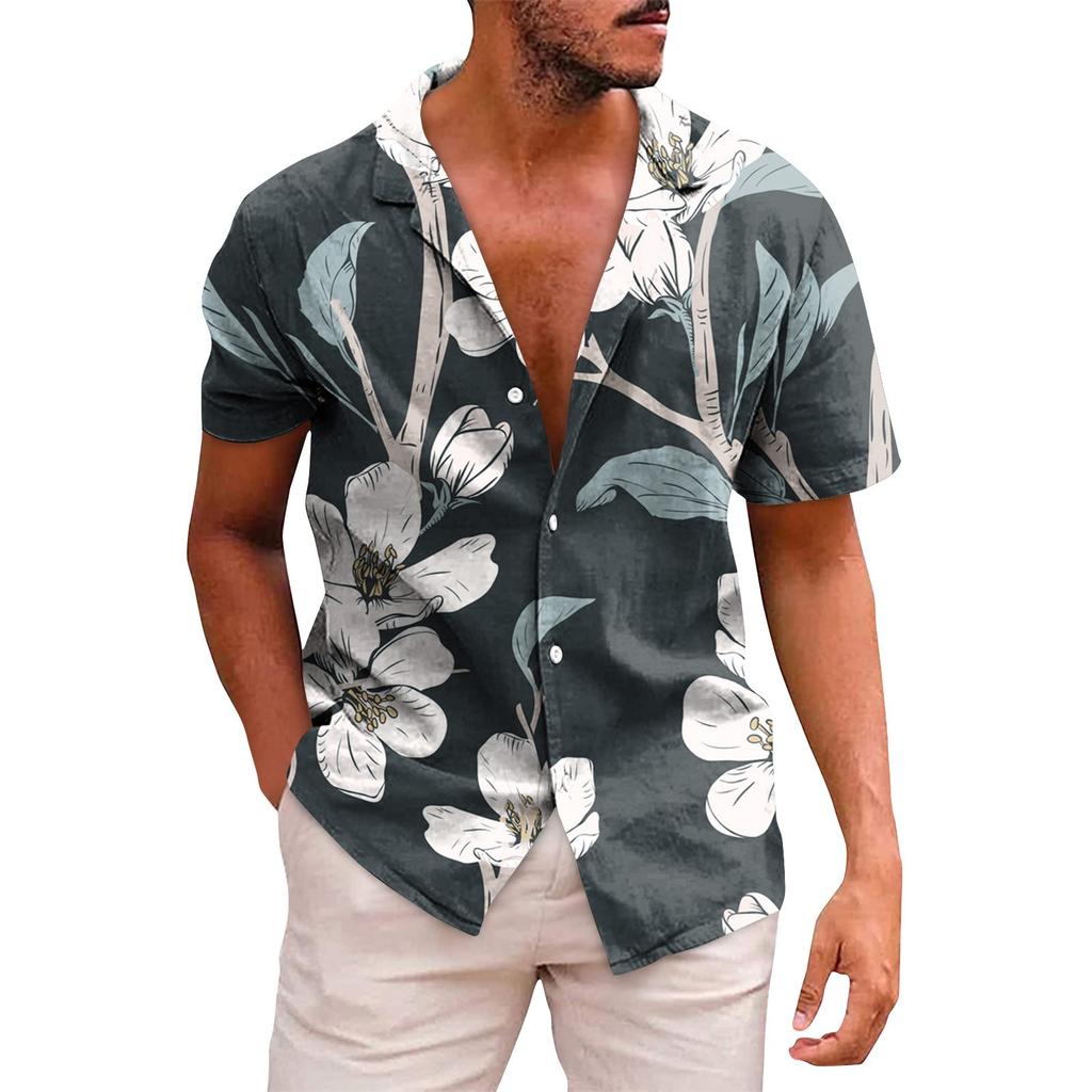 Men's Hawaiian Printed Button Short Sleeve Shirts Men's Casual Fashion Short Sleeve Shirts