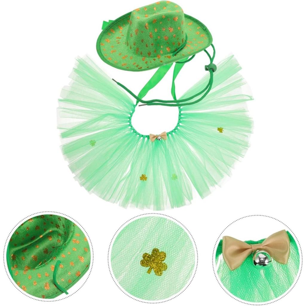1Set Saint Patrick's Day Pet Costume Shamrock Hat Tutu Skirt Outfit for Dogs and Cats for Dog Cosplay and Celebrations