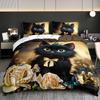 3Pcs Cute Black Cat Bedding Duvet Cover Set Floral Cat Bedding Set Elegant Kitty Themed Soft Rose And Butterfly Bedroom Decor