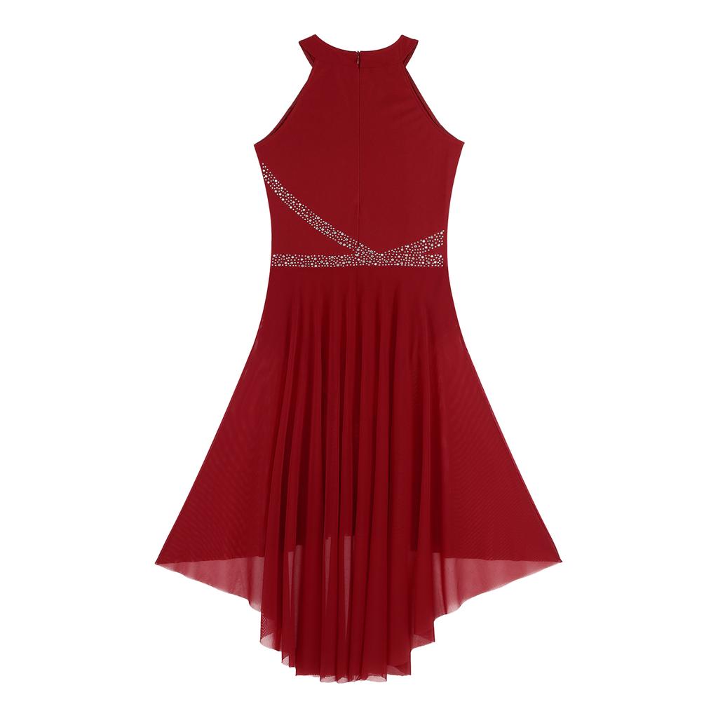 Женский лирический балетный купальник для бальных танцев, танцевальная одежда, блестящие стразы, рюши, современное платье, костюм для фигурного катания, гимнастики