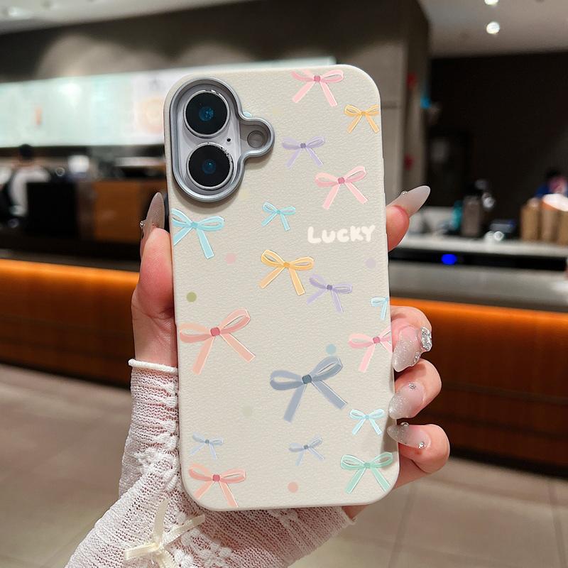 Leather Texture Colorful Bowknot Patterned Phone Case for iPhone 16 Pro 15 14 Plus 13 12 Pro Max 11 Shockproof Soft Tpu Slim Matte Case Cover