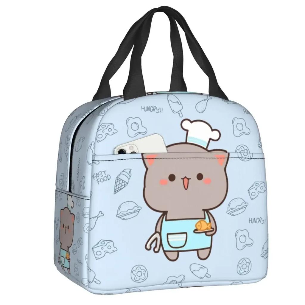 Mochi Cat Chef Peach Insulated Lunch Bag for Outdoor Picnic Peach And Goma Resuable Thermal Cooler Lunch Box Women Children