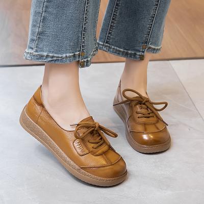 Этническая обувь из натуральной кожи для женщин 2025 больших размеров ретро мамины слипоны мокасины женские повседневные кроссовки на шнуровке из натуральной кожи