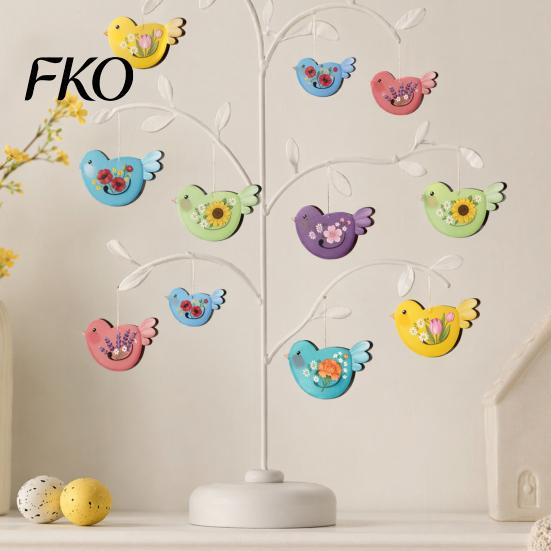 Seasonal Wooden Ornament Easter Hanging Decoration, 2D Flat Flowers Bird Ornaments, Rustic Spring Tree Pendant for Holiday Home Party Decor