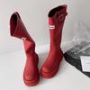 Thick-soled Non-slip Tall Red Rain Boots Outdoor Camping Rain Shoes But Knee Travel Boots Knight Boots