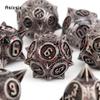 7 Pcs Silver Red Meteor Hammer Metal Dice Solid Metal Polyhedral Dice Set Suitable for Role-Playing RPG  Board Game Card Game