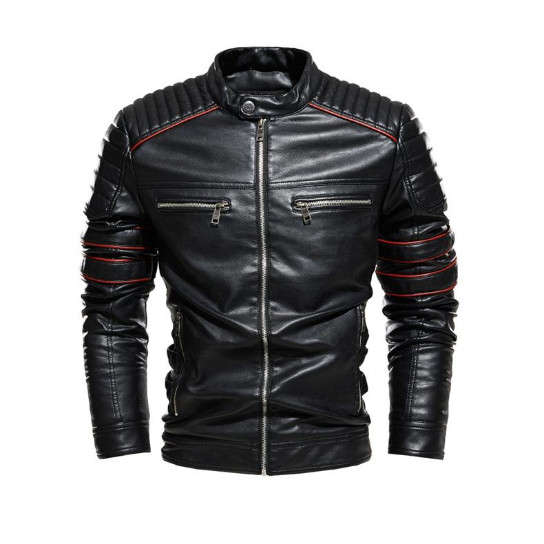 Men's Leather Jacket Men's Pu Coat Stand Collar Slim Motorcycle Suit Plus Velvet Leather Clothing