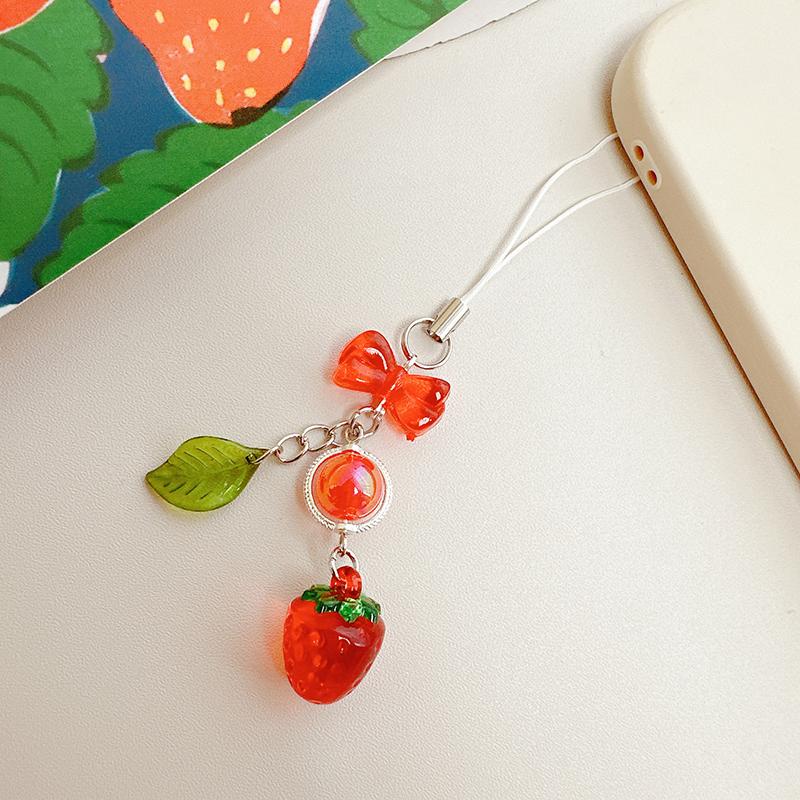 1 шт., красный вишневый клубничный бант, ремешок для мобильного телефона, брелок для ключей для девушки, женщины, сумки, камеры, кулон, милые ювелирные изделия для мобильного телефона