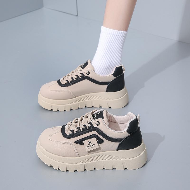 Повседневная обувь для ходьбы для женщин. Удобные кроссовки из искусственной кожи со шнуровкой на толстой платформе. Нескользящие теннисные кроссовки. Женские дышащие кроссовки для бега.