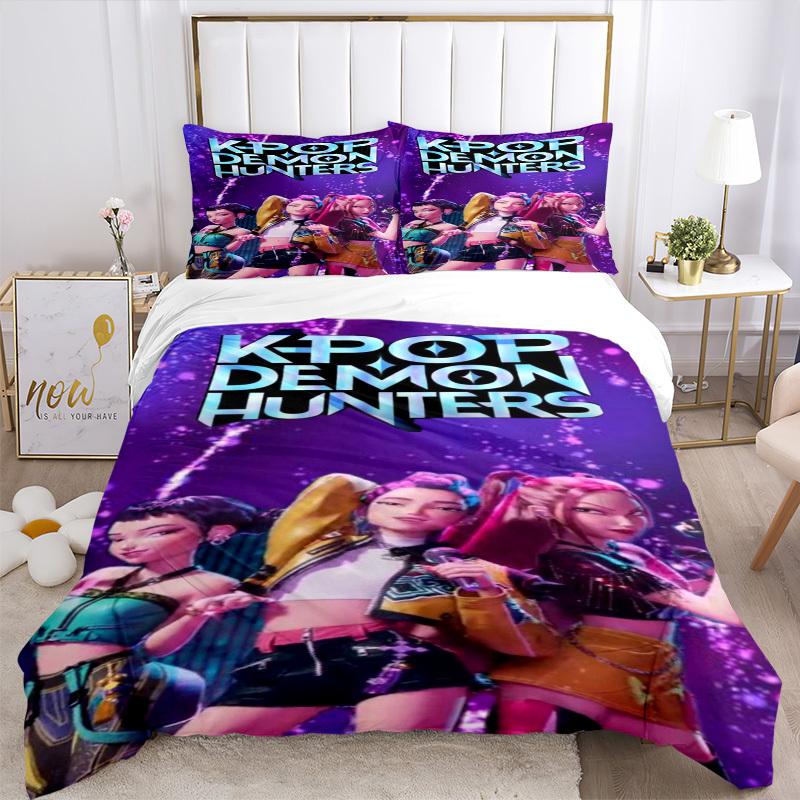 3 шт. K-POP, ОХОТНИКИ НА ДЕМОНОВ Комплект пододеяльников, 1 пододеяльник + 1/2 наволочки (Без вкладыша), Пододеяльник для двуспальной кровати, Комплект постельного белья, Постельное белье, Сезон