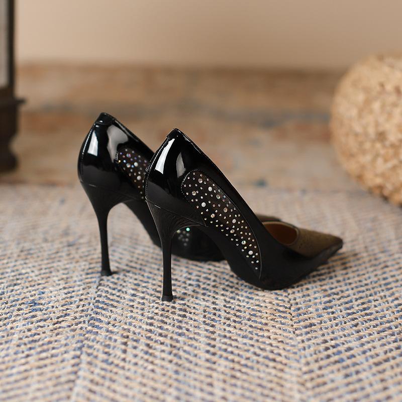 9B простые туфли на шпильке с острым носком для женщин, осенние новые лакированные туфли из французской кожи для женщин