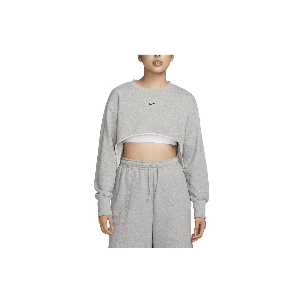 Nike Спортивная одежда однотонный флисовый топ с круглым вырезом и длинными рукавами для тренировок женские топы темно-серого цвета FB8265-063