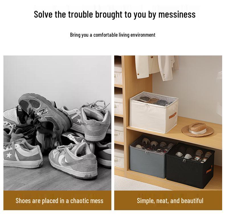 Foldable Shoe Storage Box with Lid & Dividers - Multifunctional Organizer for Clothes & Sundries