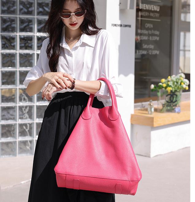 Cute Bag Lucky Bag Open Real Leather Bag Hand-held Women's Bag Simple And Personalized Tote Leather Bag Large Capacity