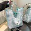 Клетчатая холщовая сумка женская новая большая вместительная сумка-тоут повседневная дорожная сумка на плечо