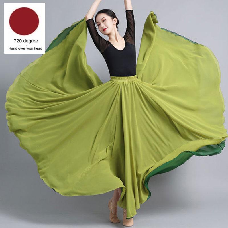 Women Double-side Chiffon Big Swing Skirt 540/720 Degree Classical Dance Skirt Belly Dance Costume Stage Performance Maxi Skirts