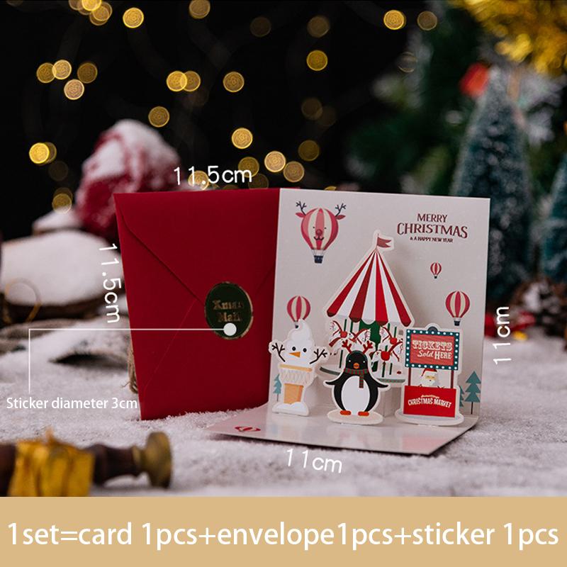 Folding Christmas 3D Pop UP Greeting Card With Envelope Santa Claus Snowman Xmas Invitation Card Postcard Navidad Supplies