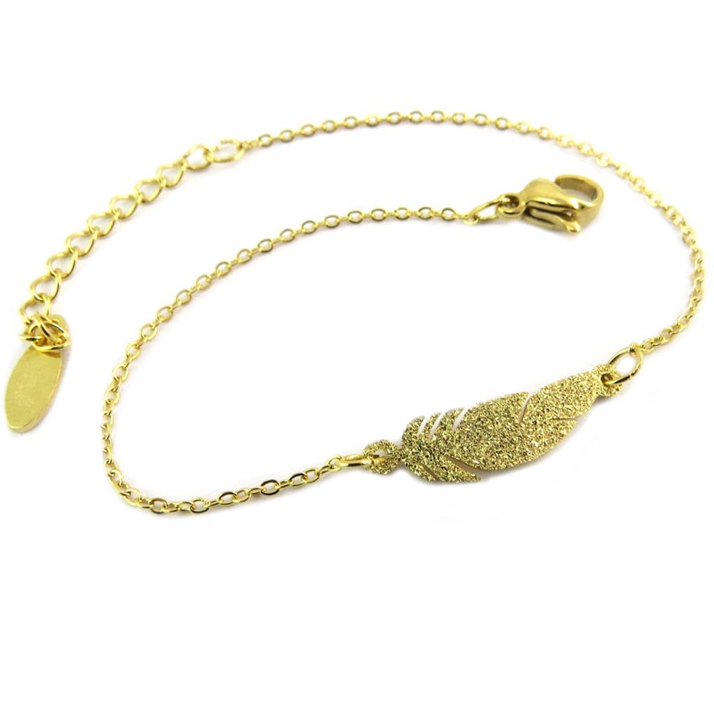 Les Trésors De Lily [P8162] - Golden 'Boho' Steel Bracelet (feather) - 17x5 Mm