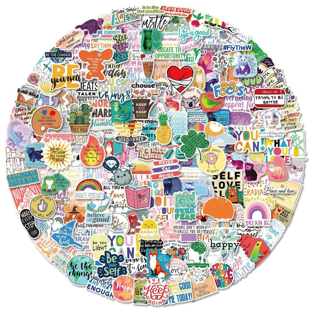 200 Ins Small Fresh English Text Stickers, Skateboard Guitar Suitcase Waterproof Inspirational Stickers