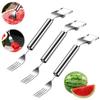 Watermelon Cutter Fork Stainless Steel Fruit Fork Slicer Melon Cube Cutting Tools for Kitchen Camping